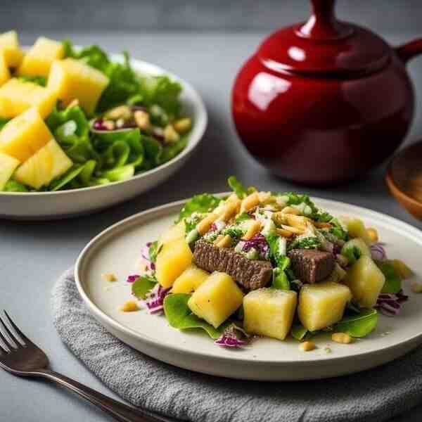Салат с говядиной сыром и ананасом